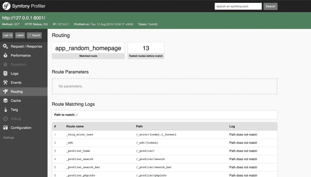 symfony routing profiler interface